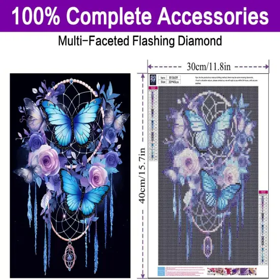 Dream Catcher 5D Diamond Art Kits, Butterfly Diamond Painting Kits for Adults Beginners, DIY Full Round Drill Paint with Diamonds Gem Art, Home Wall Decor 12 x 16 Inch {2}