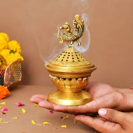 Brass Incense Dhoop Burner Aroma for Prayer Puja Meditation Spiritual Events Dhoopam for Havan Rituals Dhooni - Diwali Decoration Loban Dhoop Dani for Temple Home Prayer Room (6.2x3 Inches) {3}