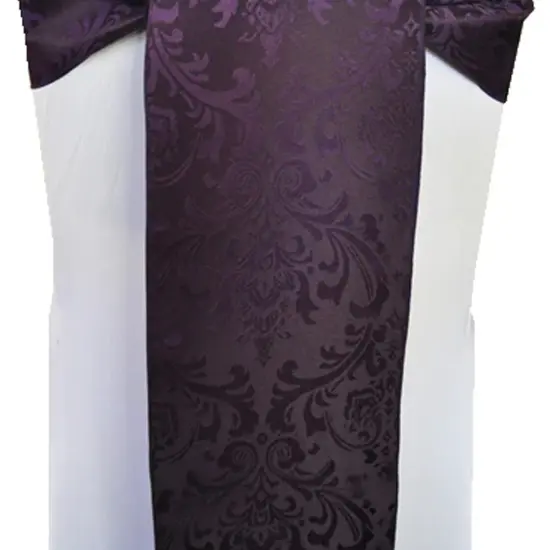 10 Pieces Eggplant Floral Damask Jacquard Chair Sashes 7.5 x 108 Inches {3}