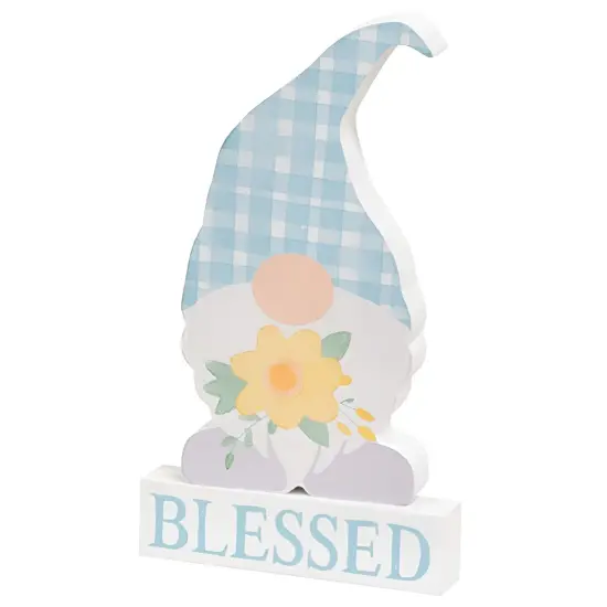 Spring Blessings Wooden Word Blocks & Floral Gnome Figurines - 3 Asstd {2}