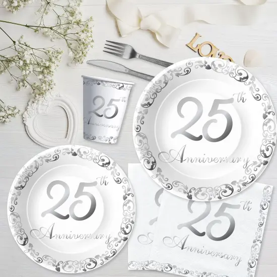 25th Anniversary Decorations Tableware - Silver {2}