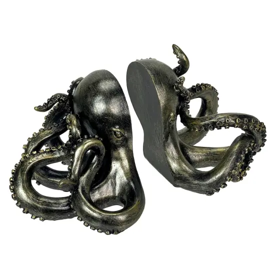 Bronze Octopus Bookends Set of 2 Nautical Polyresin Coastal Shelf Decor {1}