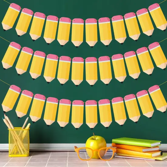 60 Pcs Welcome Back to School Pencil Banner(Yellow) {3}