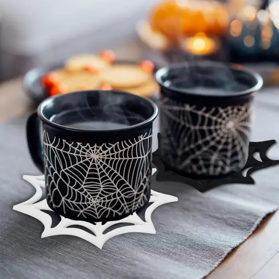 16 Pcs Felt Halloween Coasters - Black, White Spider Web {5}
