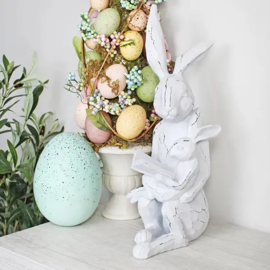Easter Reading Rabbit Figurine with Baby Farmhouse Bunny Decor {4}