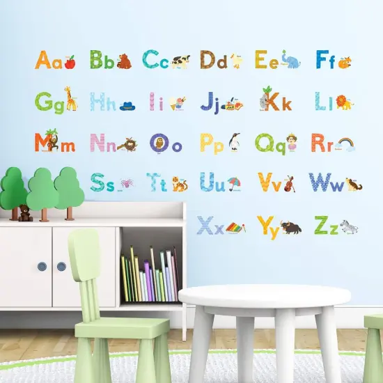 Watercolour Animal Alphabet ABC Kids Wall Stickers {3}