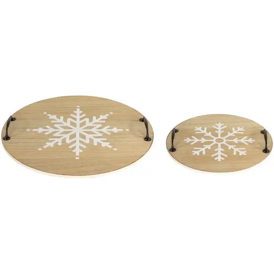 Northlight Round Snowflake Christmas Serving Trays with Handles - 15.75" - Set of 2 Brown {5}