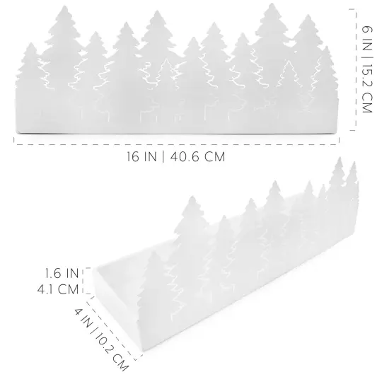 Christmas Tree Galvanized White Metal Tray 16x4x6in Farmhouse Decor {6}