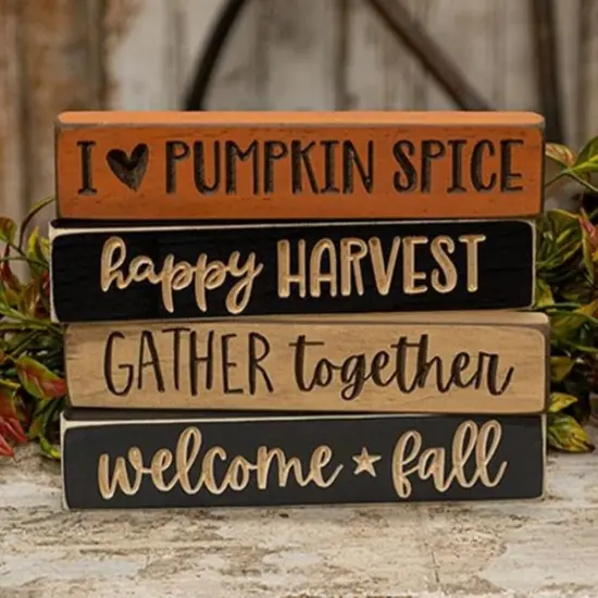 I Heart Pumpkin Spice Fall Wood Block Sign for Shelf or Table Decor {2}