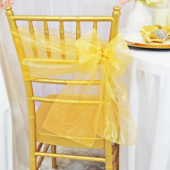10 Pieces Gold Organza Chair Sashes 8"x108" Sheer Elegant Wedding & Party Decor {2}