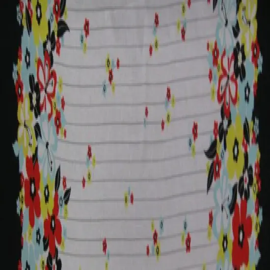 1 Yard Cotton Lawn Print Fabric Double Border Red Multi Color 56/58" Wide Apparel Use {2}