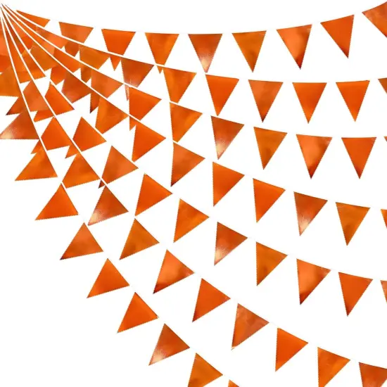 Orange Party Decorations Metallic Fabric Triangle Pennant Banner {1}