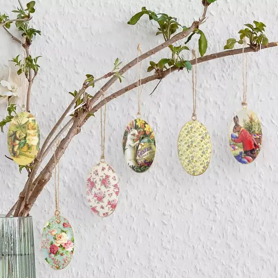 Vintage Egg Easter Ornaments 6ct Bunny Spring Decor Set {2}