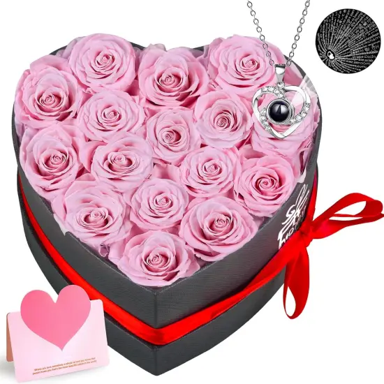 Extra Large 16 Preserved Roses Forever Flower Heart Shape Box {1}