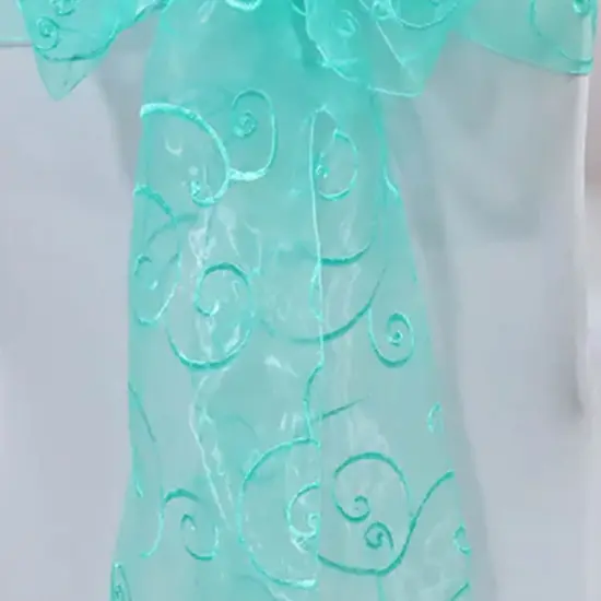 10 Pieces Tiff Blue or Aqua Blue Embroidered Organza Chair Sashes 8"x108" Luxury Event & Wedding Decor {4}