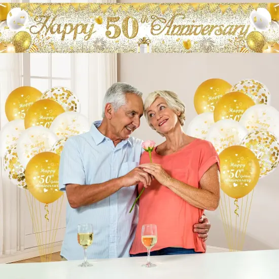 50th Wedding Anniversary Decorations White Gold {5}