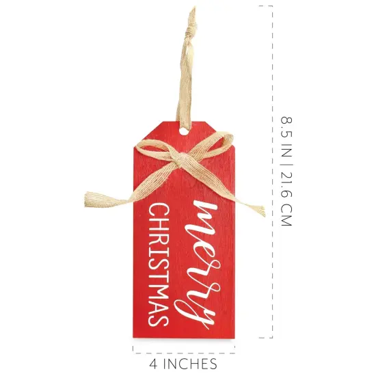 Giant Red Gift Tag Ornaments 3ct Wooden Christmas Decor {6}