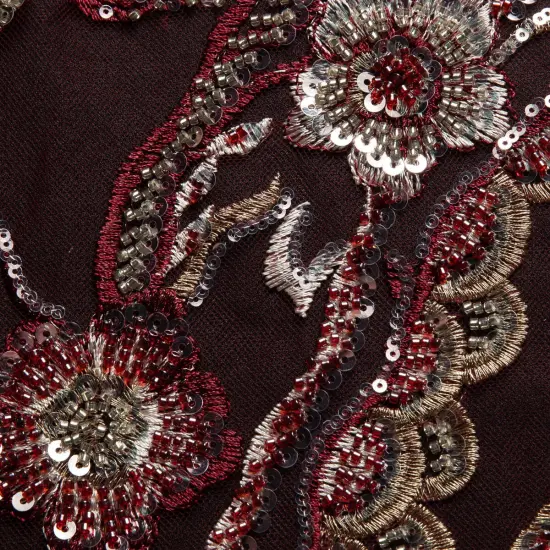 1 Yard Embroidered Beaded and Sequined Lace Fabric with Floral Pattern 100% Polyester 50/52" Wide Hunter Green {6}