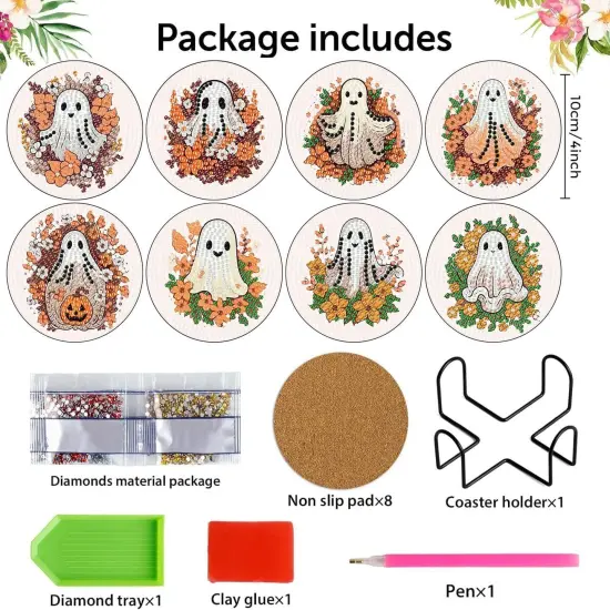 8 Pcs Diamond Art Coasters Kits for Adults with Holder Cork Pads {3}