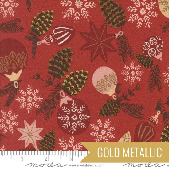 Branch and Baubles in Poinsettia Metallic (45621 18m) | Old World Yuletide | Fancy That Design House Co | Moda {1}