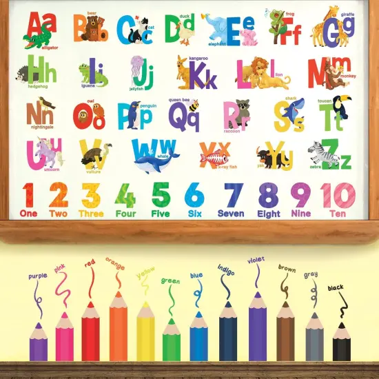 Alphabet Numbers and Colouring Pencils Wall Stickers Decals {3}