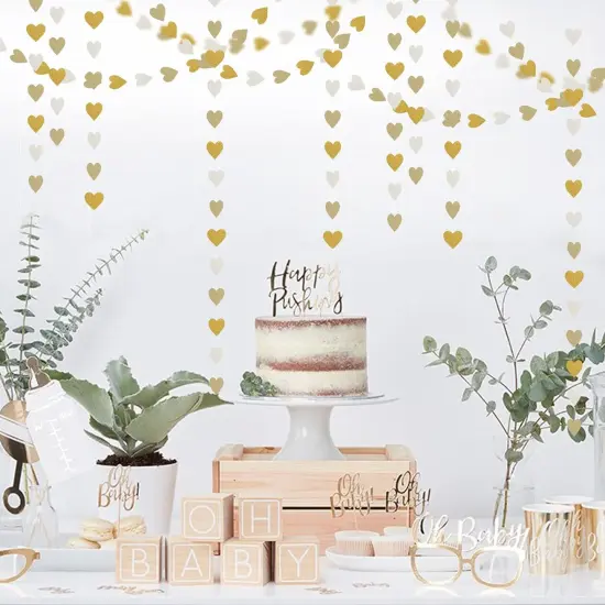White & Gold Champagne Party Decorations Heart Streamers Garland {4}