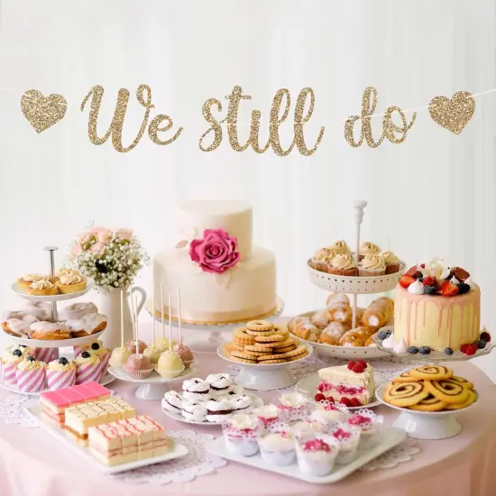 8 ft Strand -Pre-strung We Still Do Banner - No DIY - Gold Glitter Anniversary Banner {2}