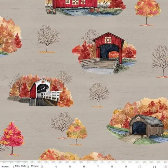 Main in Tan (cd16210-tan) | Covered Bridges in Fall | Tara Reed | Riley Blake {1}
