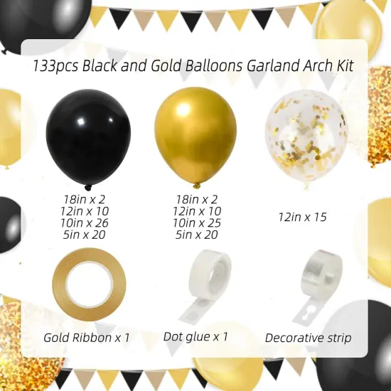 130pcs Black and Gold Party Balloons {2}
