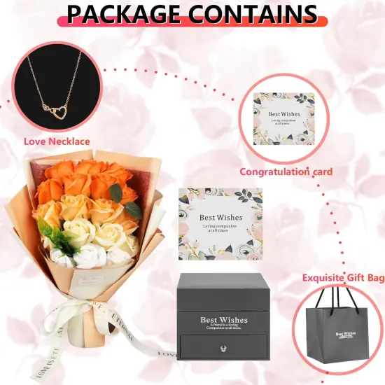 18 Flower Bouquet with Beautiful Love Necklace - ORANGE {2}