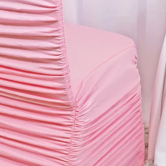 1 Piece Pink Rouge Chair Cover Elegant Ruffled Spandex Fit for Banquet Chairs {5}