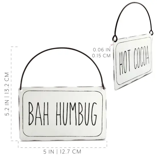 White Enamel Sign Ornaments 6ct Farmhouse Christmas Mini Decor {6}