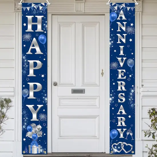 Happy Anniversary Door Banner Navy Blue and Silver Wedding Anniversary {1}