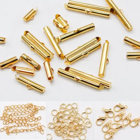 All Size Slider Clasp for Beading Slide Tube Cord for Jewelry Making (Gold) {3}