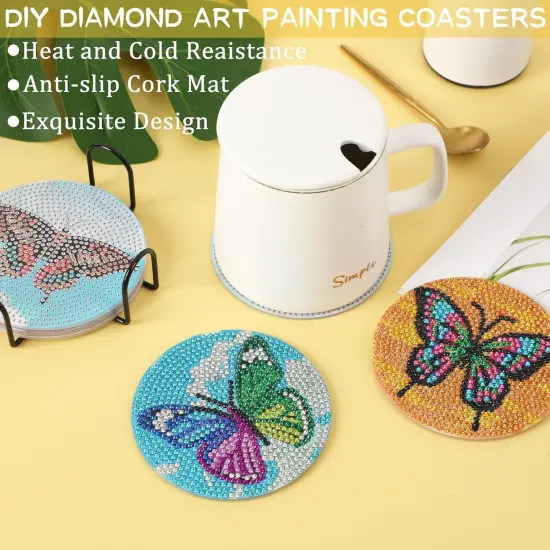 8Pcs Diamond Art Painting Coasters - Butterfly {4}