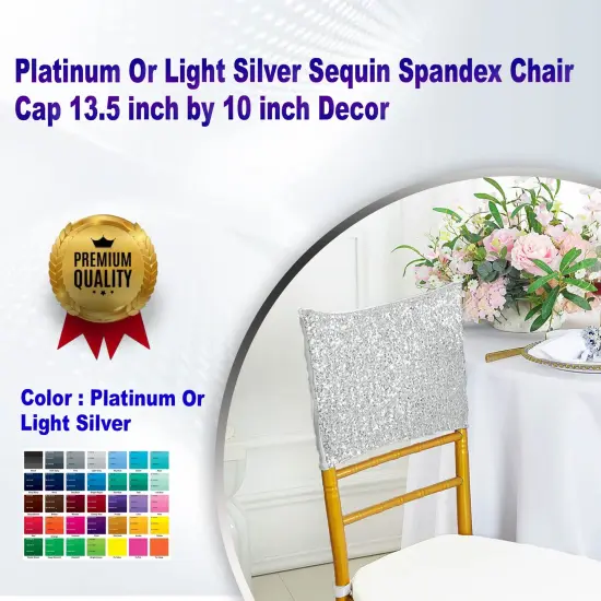 1 Piece Platinum Or Light Silver Sequin Spandex Chair Cap 13.5 inch by 10 inch Decor {1}