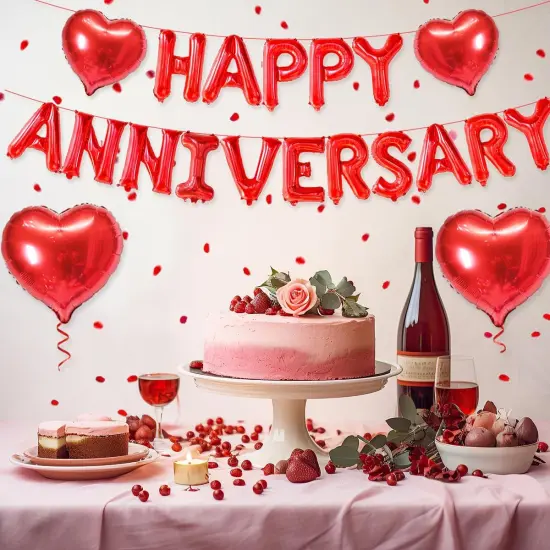 2 Set 16 Inch Happy Anniversary Balloons Letters Banner {4}