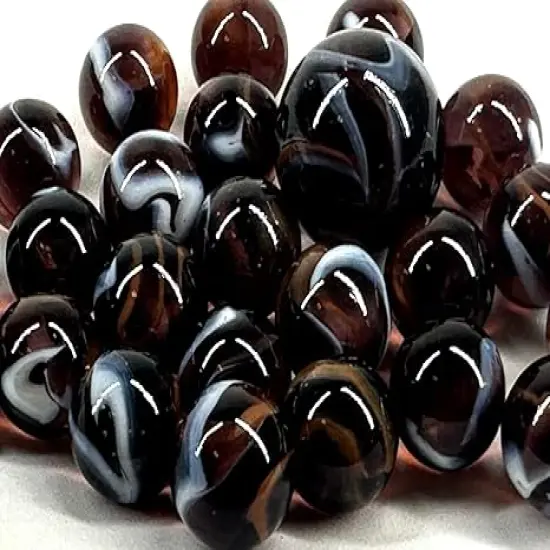 25 Glass Marbles ROCKET Brown/White Transparent Taw Mib Shooter {3}