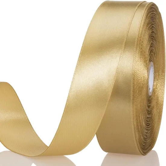 1 Inch Champaign Gold Solid Satin Ribbon - 50 Yards {1}
