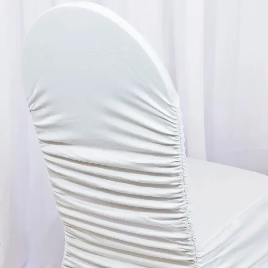 1 Piece White Rouge Spandex Chair Cover, Elegant Ruffled Banquet Stretch Fit {4}