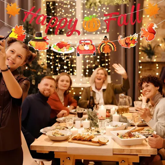 Happy Fall Banner Thanksgiving Decorations - Colorful Glitter Pumpkin Turkey {5}