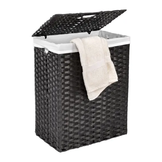 Seville Classics Handwoven Lidded Laundry Hamper Black {8}