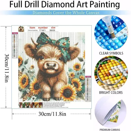 Diamond Painting Kits for Adults, 5D Cow and Flower Full Drill Diamond Art, DIY Highland Cow Diamond Art Kit Animal Gem Art for Home Wall Decor 12 X12 inch {3}