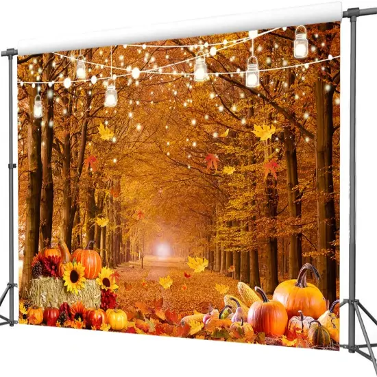 7x5ft Fall Backdrop - Maple Leaves Pumpkin Background {4}