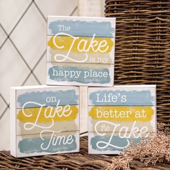 3 Asstd. Lake Life Box Sign with Distressed Wood Look for Home Decor {5}