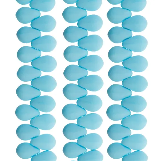 John Bead 114pcs 6x9mm Czech Glass White Alabaster Velvet Drop Bead Strands Sky Blue {2}