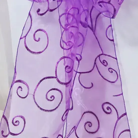 10 Pieces Purple Embroidered Organza Chair Sashes 8"x108" Elegant Event Chair Accessories {4}