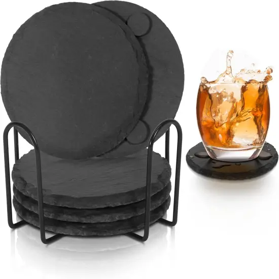 Black Slate Coasters for Drinks - Set of 6 {1}