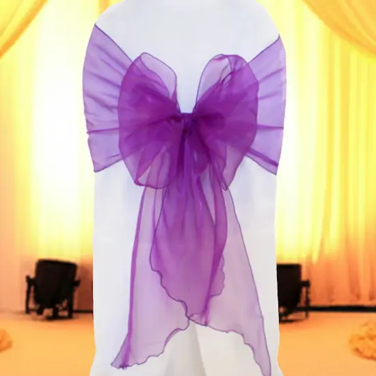 10 Pieces Angle End Organza Chair Sashes 12 by 116 inches Purple {2}