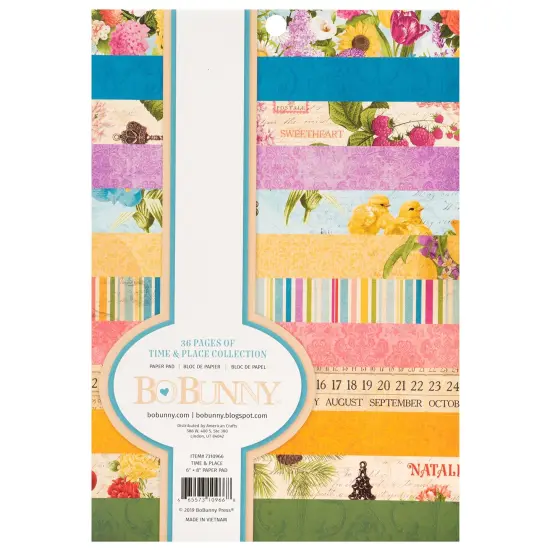 BoBunny Single-Sided Paper Pad 6"X8" 36/Pkg-Time & Place, 12 Designs/3 Each {1}